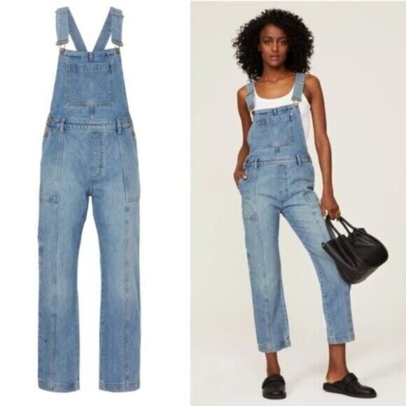 DL1961 Emilie Denim Overall S Lt Seaglass Vintage Cargo Cropped Tapered - Picture 2 of 16